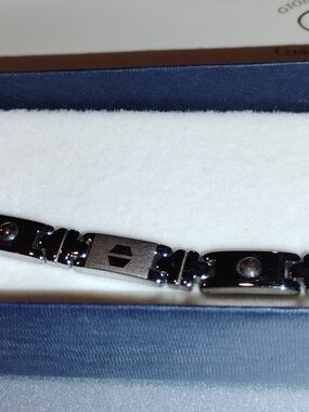Men's Black Polished Stainless Steel Link Bracelet with Magnetic Accents